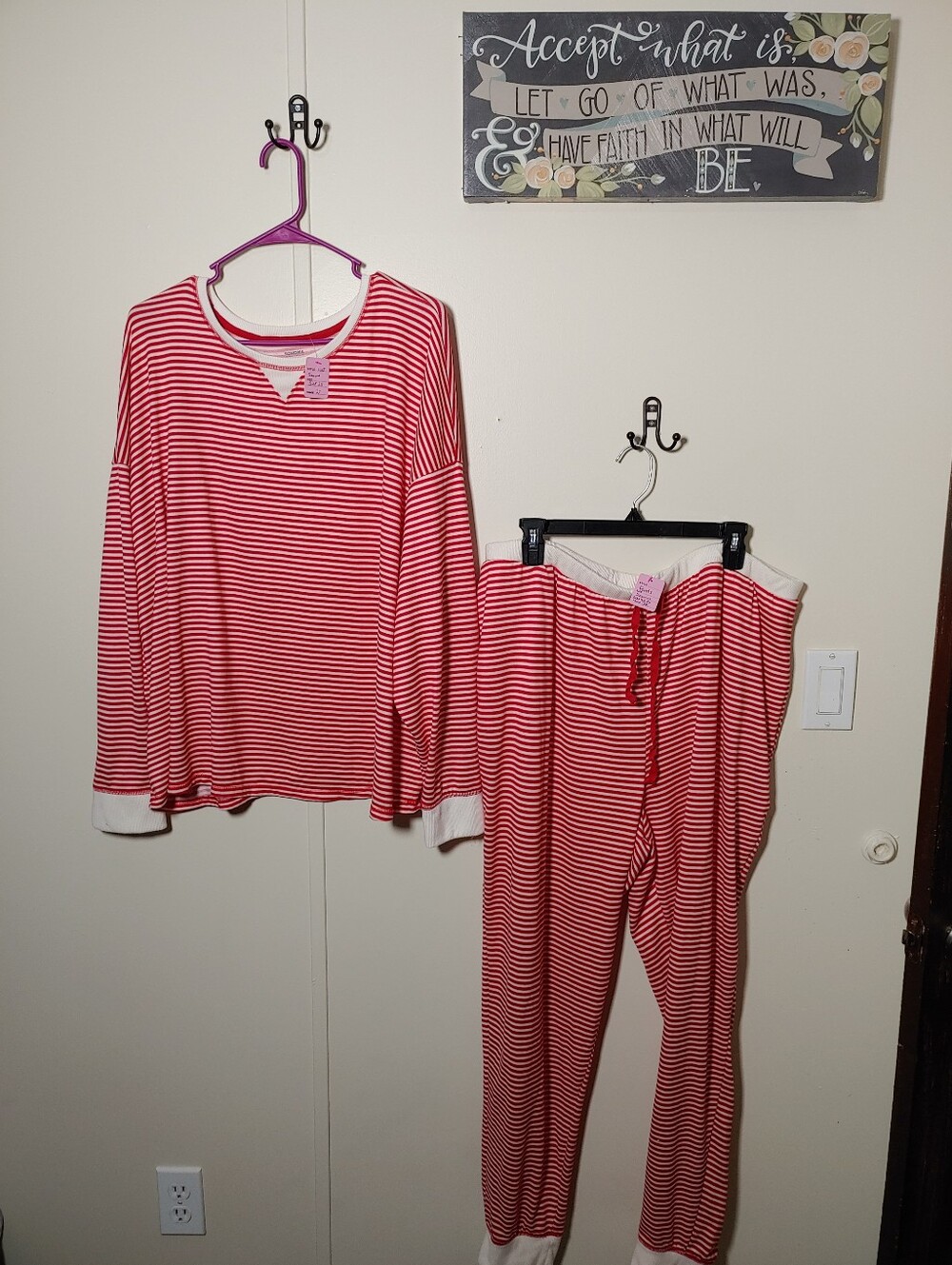 NWOT 2X Adorable Sonoma Red/white Striped Long Sleeve Soft Pajama Set